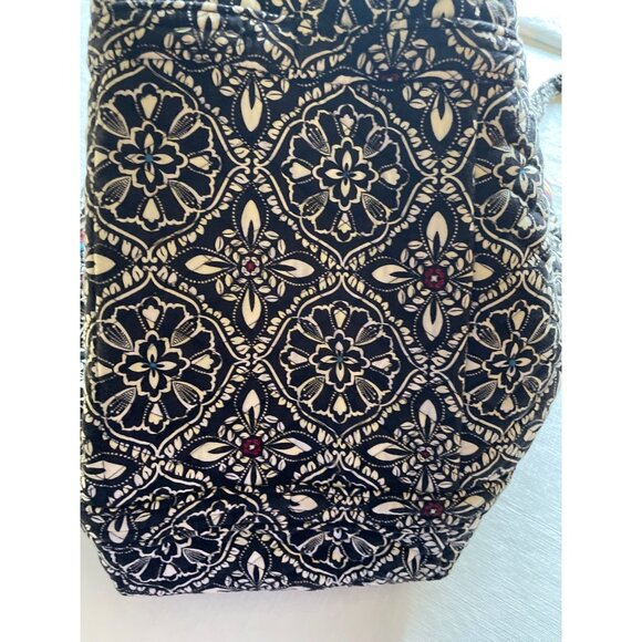 Vera Bradley Large Tote Bag With Striped Zipper & Black Floral Pattern - Picture 13 of 13